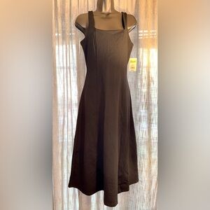 A New Day Black Midi Dress Square Neck Sleeveless A-Line Minimalist NWT